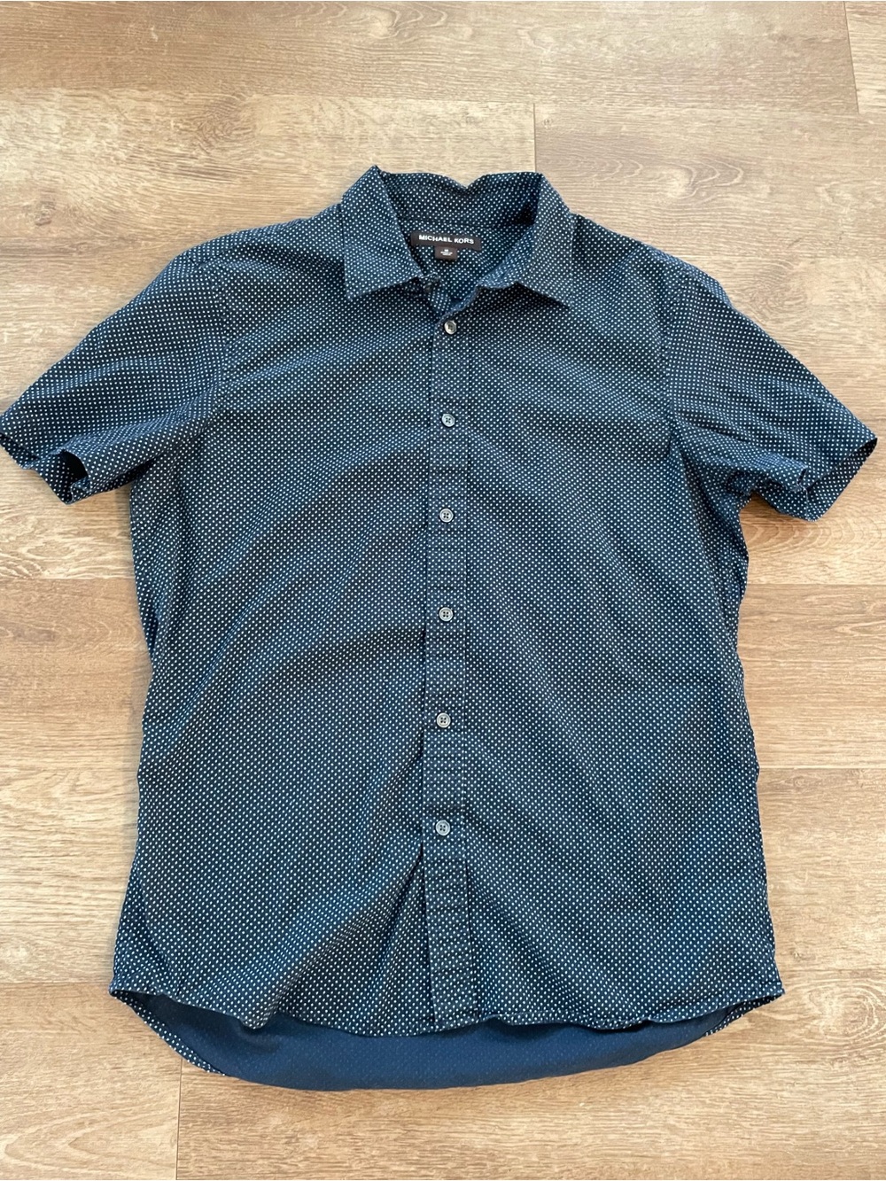 Michael Kors Navy Short-Sleeve Dot-Print Button-Up Shirt